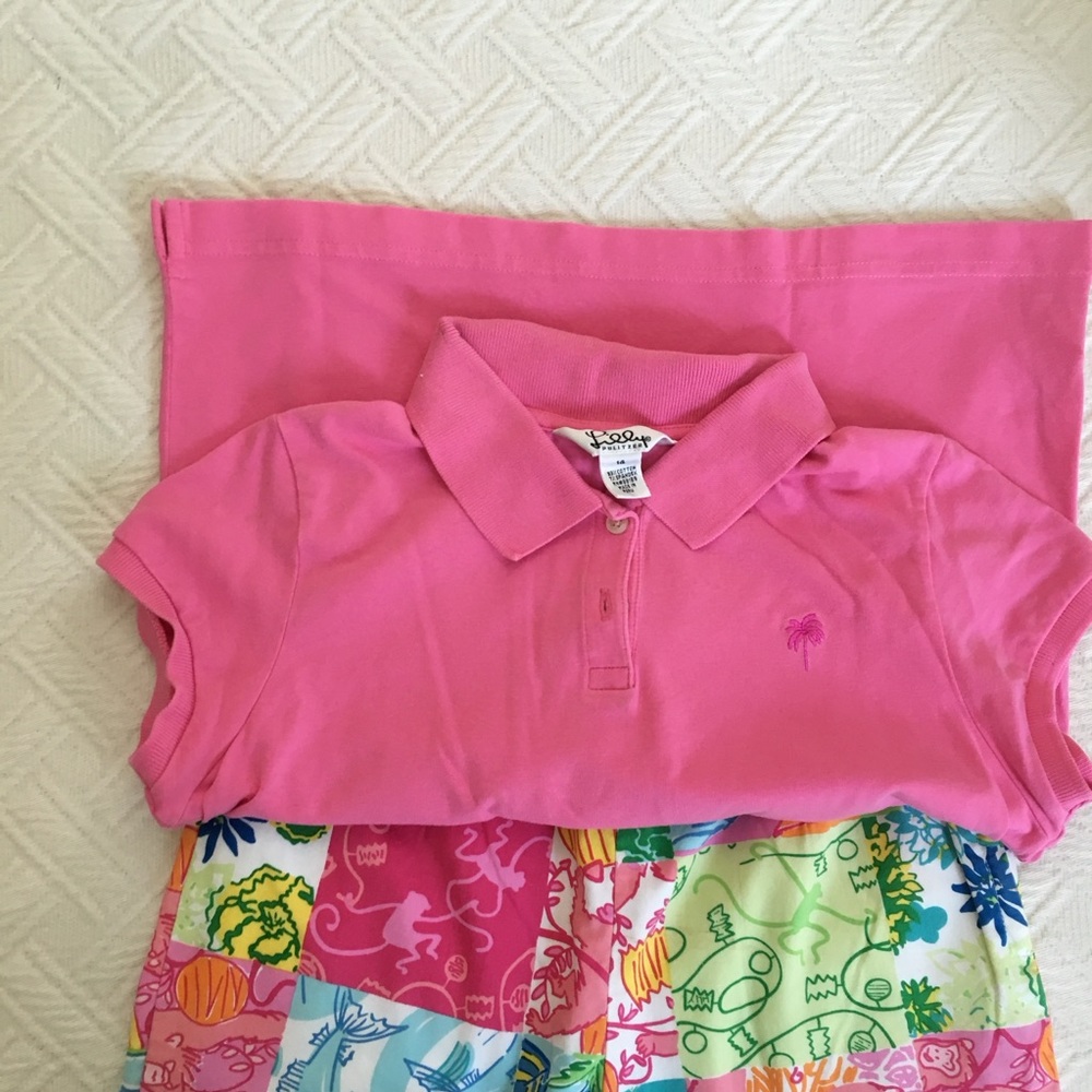 Lilly Pulitzer Pink Polo Shirt with Short Sleeves and Soft Fabric